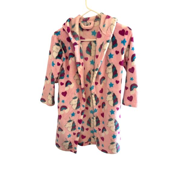 Arctic Paw Girls 10-11Y Unicorn Print Hooded Plush Robe Pockets Cozy - Picture 1 of 6